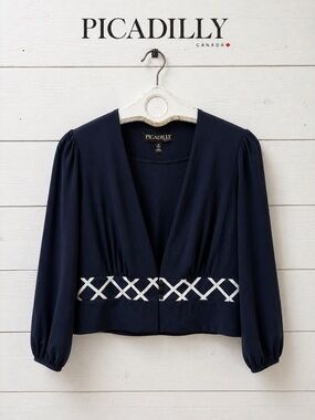 PICADILLY Navy Blue Cropped Blouse/ Jacket   – Size M